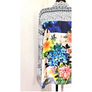 Vincente Button Top Womens Large Floral Garden Patchwork Mixed Print Artsy Boho